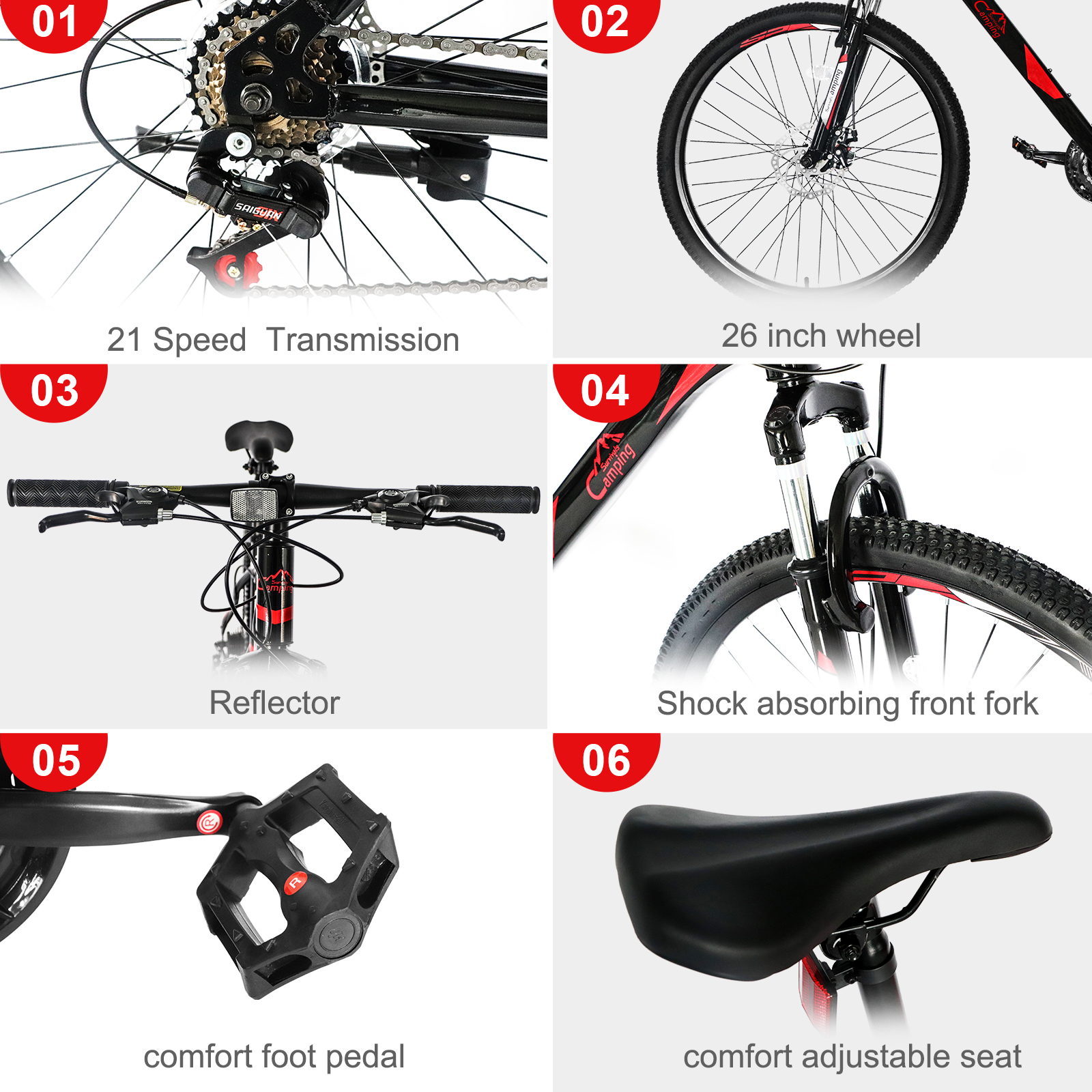 21 Speed Red Black Mountain Bi - Cycling Commute Speed recensione e prezzo